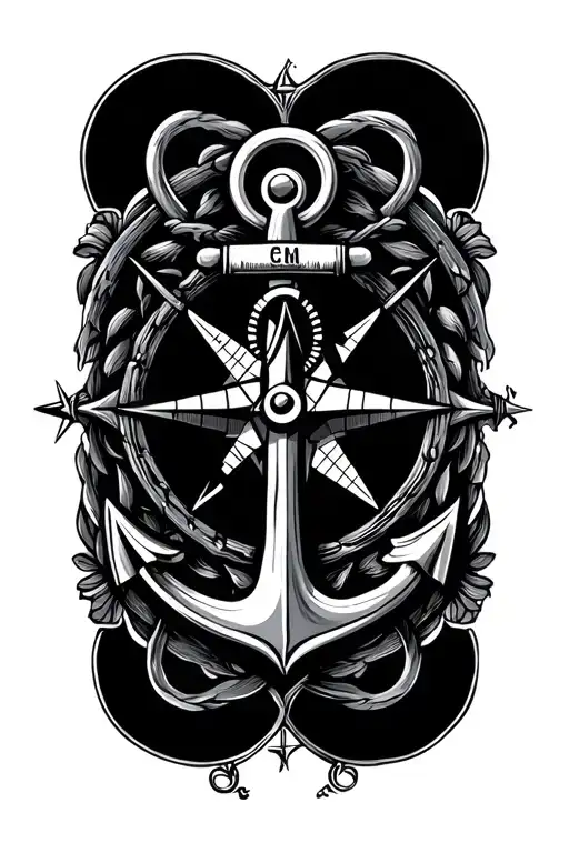 Nautical Anchor And Compass Surrounded