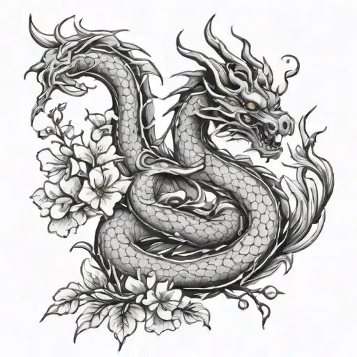 Dragon With Cherry Blossom Tree