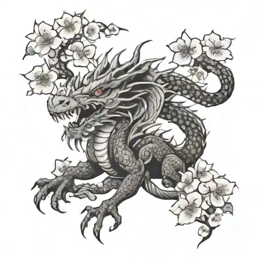 Dragon With Cherry Blossom Tree