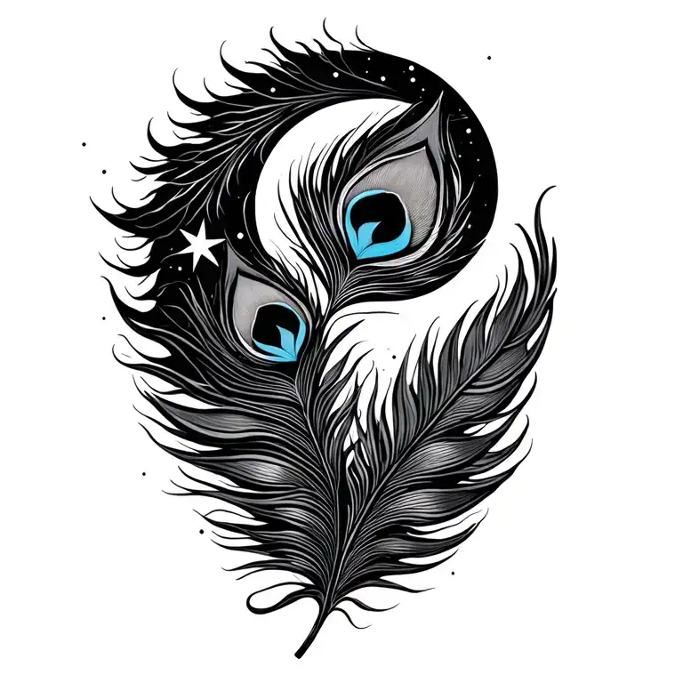 Peacock Feather Vine Sun Moon Star Constellation