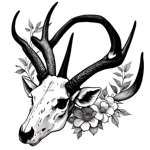 Pronghorn Antelope Skull Surrounded Floral Sleeve