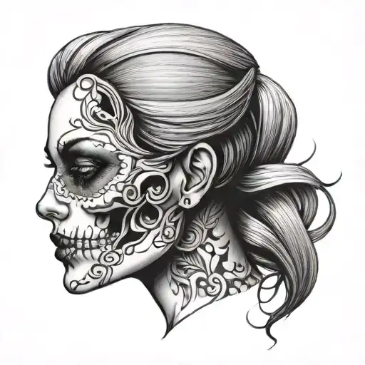 Half Skull Half Woman Face