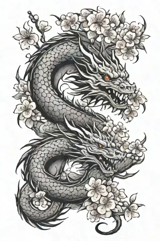 Dragon With Cherry Blossom Tree