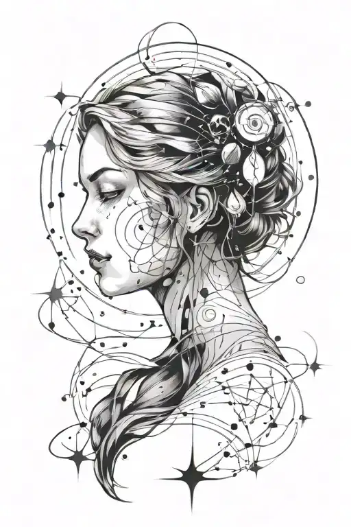 Virgo Face And Constellation With Information Technology