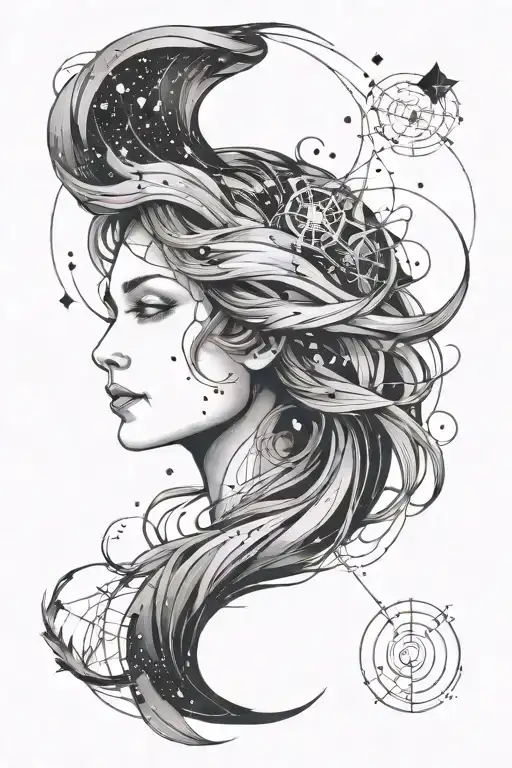 Virgo Face And Constellation Combined With Information Technology