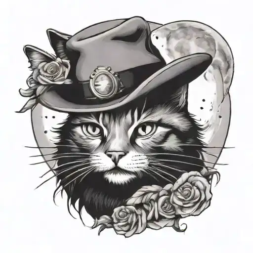 Cat In A Hat With The Moon