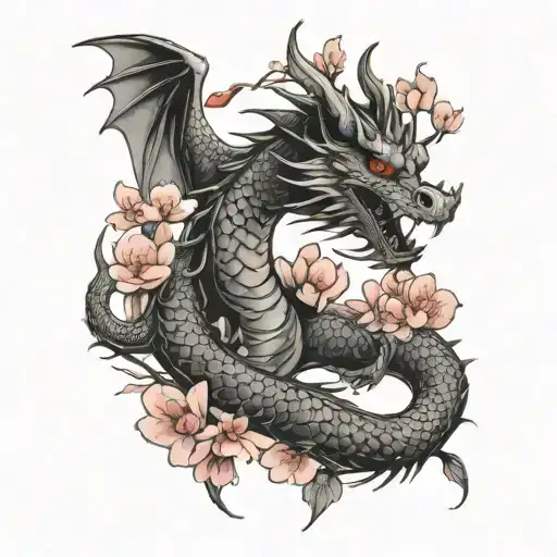 Dragon With Cherry Blossom Tree