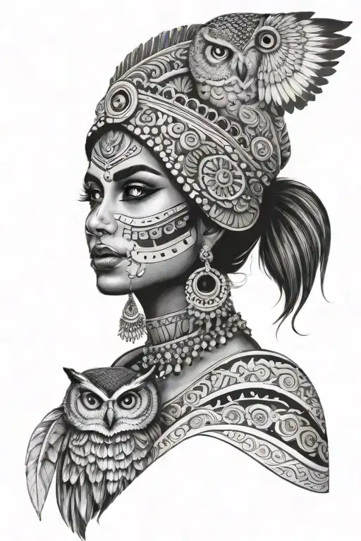 Indian Woman And Owl