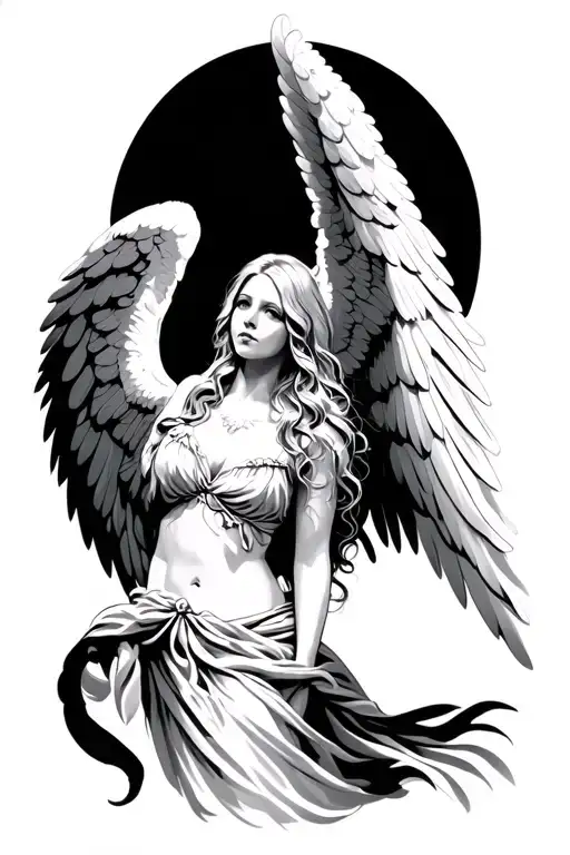 Female Angel With Big Wings Facing Forward