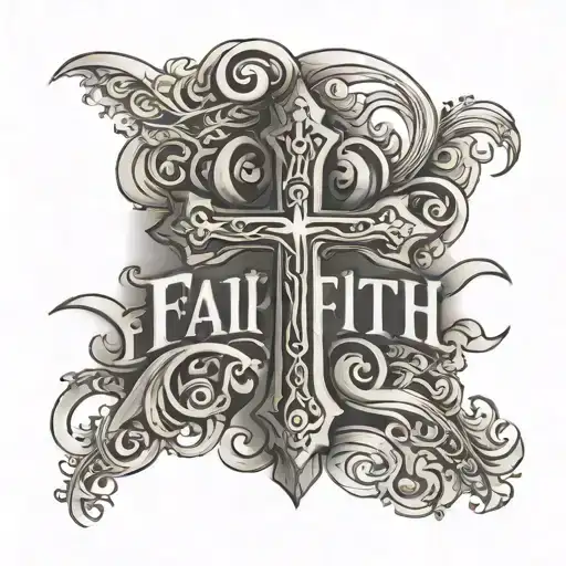 Christian Cross Combine With The Word Faith Written In Form