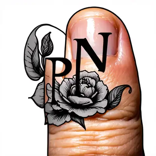 Initial Tattoo Design Featuring Pn On A Ladies Ring Finger