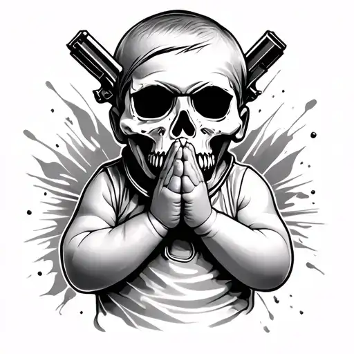 Baby With Skull Mask And Gun Praying