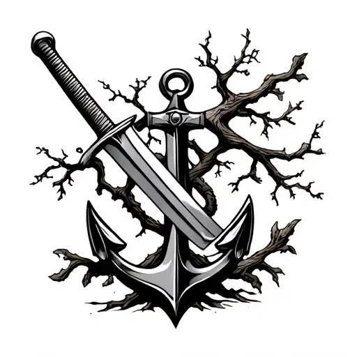 Anchor With Sword And Oak Tree