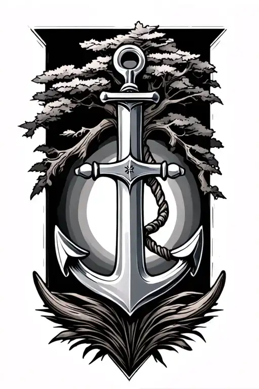 Anchor With Sword And Oak Tree