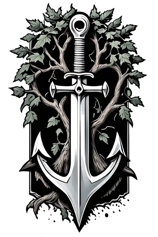 Anchor With Sword And Oak Tree