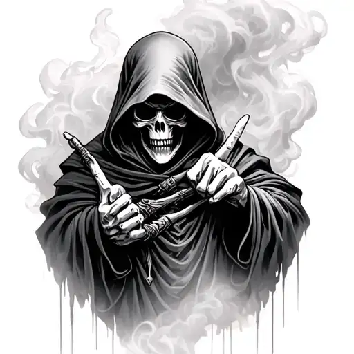 Grim Reaper Sticking Middle Finger In A Smokey Background