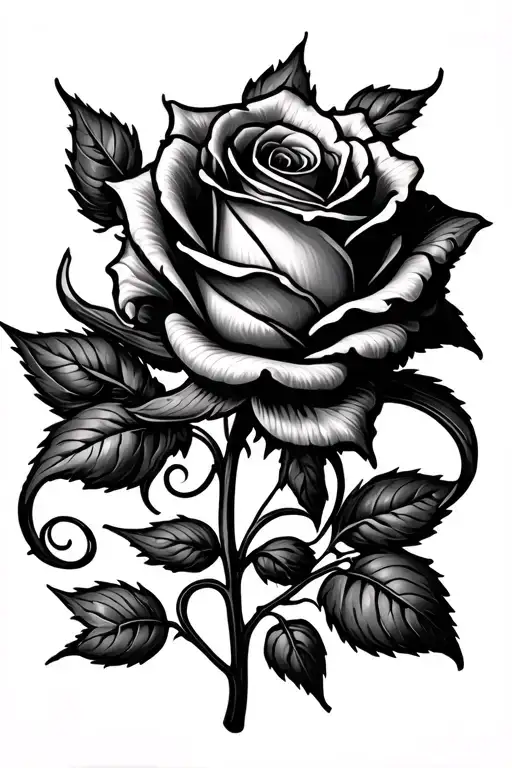 A Rose With Stem And Vines Wrapped Around