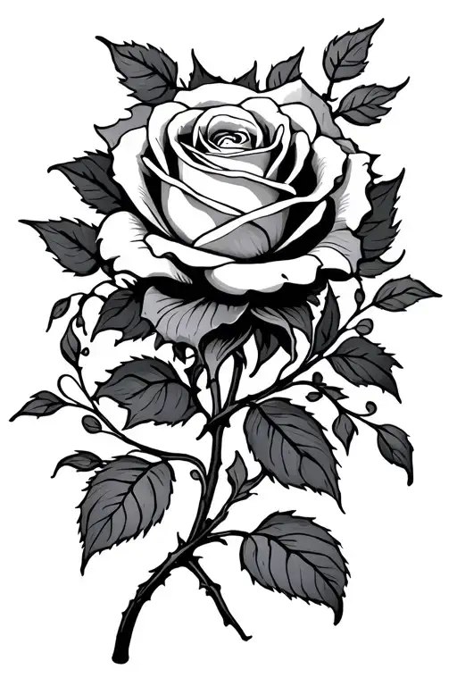 A Rose With Stem And Vines Wrapped Around