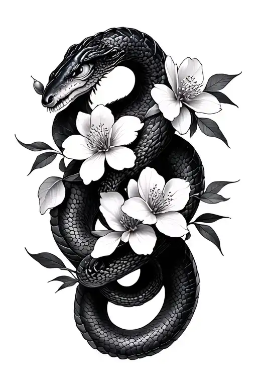 Serpent With 3 Cherry Blossom