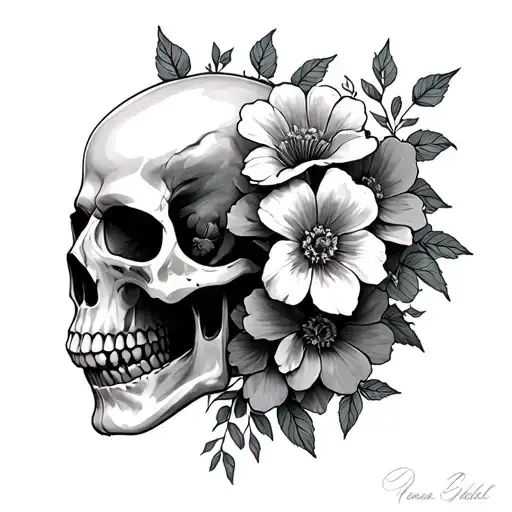 Skull Flowers Mixed Together