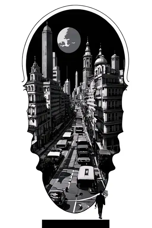 A Realistic Cityscape Of 1960S Buenos Aires With Borges Labyrinths & Mirrors Designs Incorporated