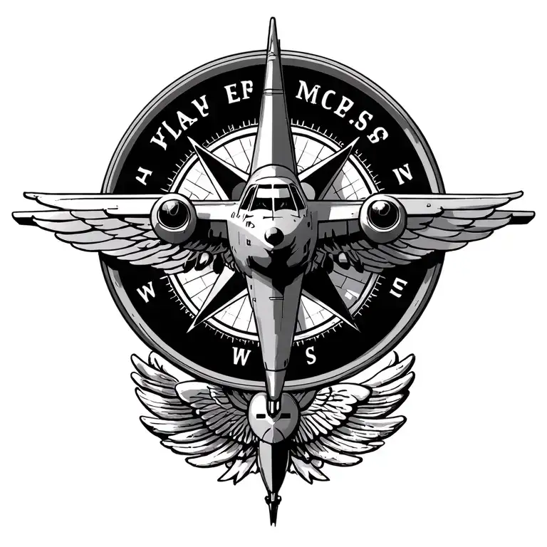 P3 Orion Aircraft Flying Over Compass Rose With Naval Aircrewman Wings