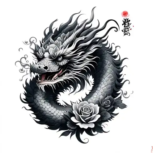 Chinese Dragon With Roses Design