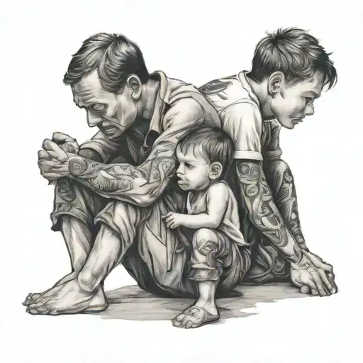 Father And Twin Boys Sitting