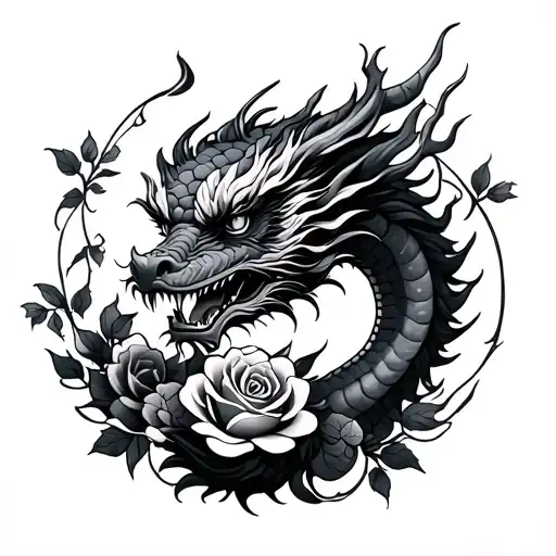Chinese Dragon With Roses Design