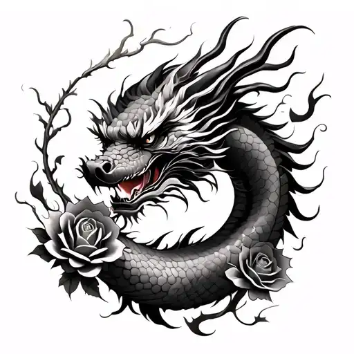Chinese Dragon With Roses Design