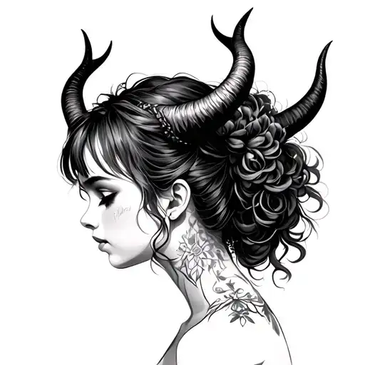 Girl With Horns In Profile