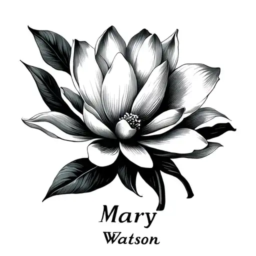 Fine Line Magnolia Flower With The Name Mary Watson
