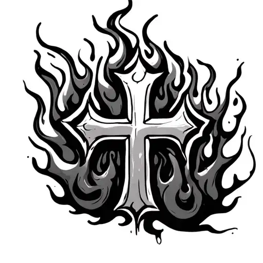 Cross With Flames Graffiti Style