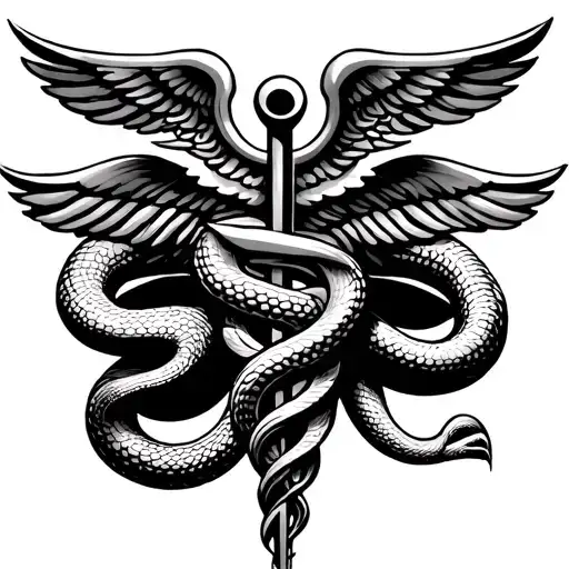 Caduceus Symbol With One Snake Twisting From Top To Bottom And One Snake Twisting From Bottom To Top