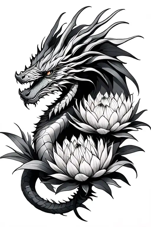 Dragon With Protea Flower