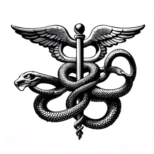 Caduceus Symbol One Snake Twisting Up The Pole And One Snake Twisting Down The Pole