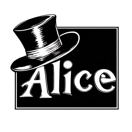 The Name ' Alice' As A Tattoo With A Small Mad Hatter's Hat Substituting The Dot Above The I