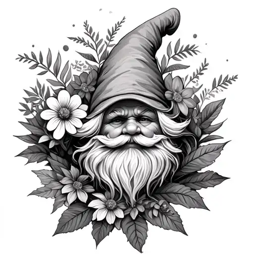 Gnome Peeking Through Foliage And Flowers