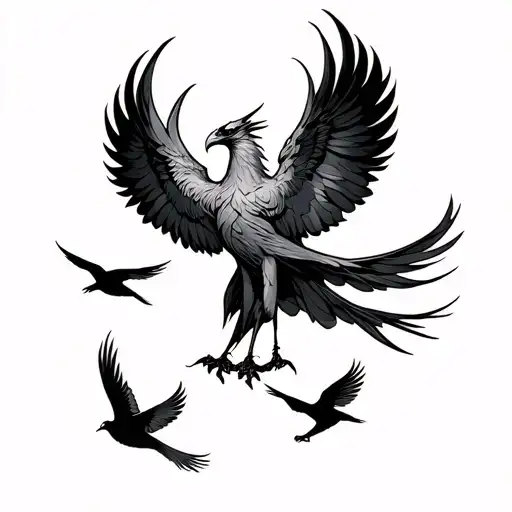Phoenix With Birds Flying Underneath