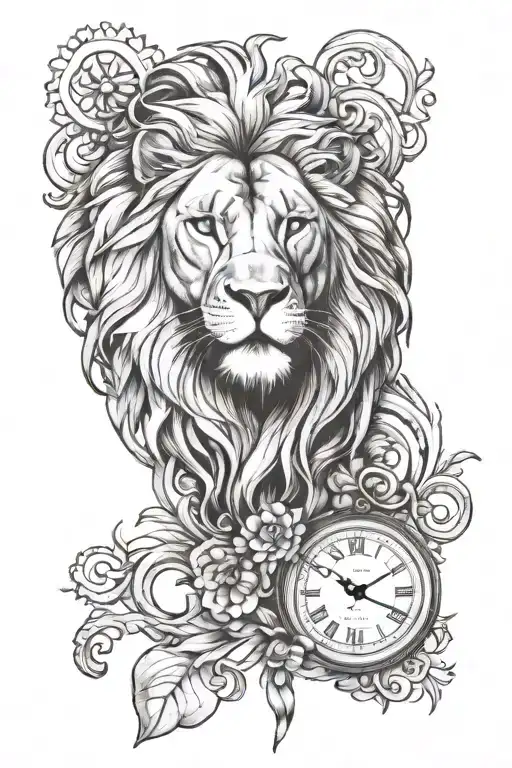Lion Head And Clock Face