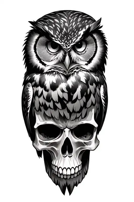 Owl Perched On Skull