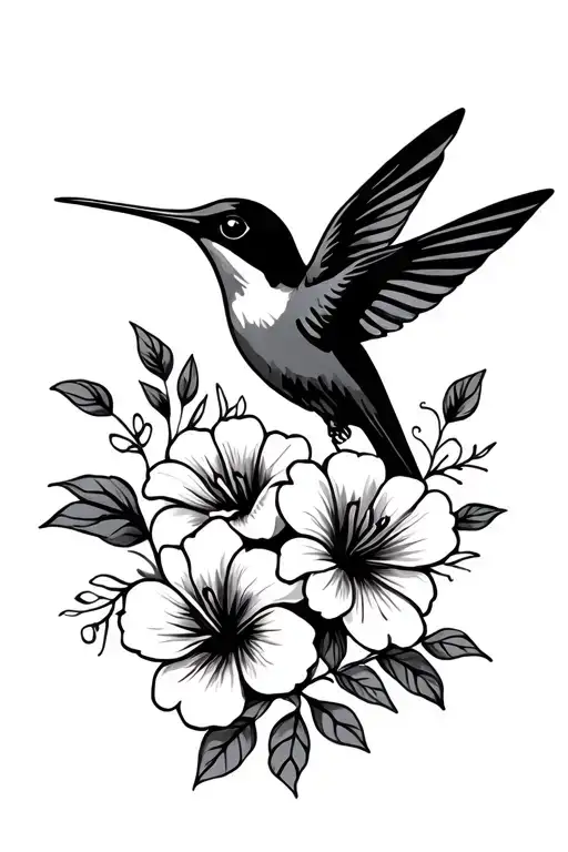 Flowers Hummingbird Silhouette Surrounded