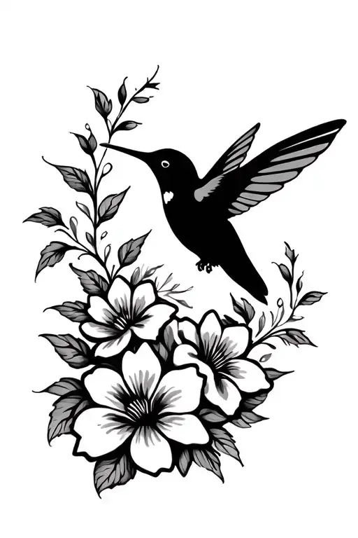 Flowers Hummingbird Silhouette Surrounded