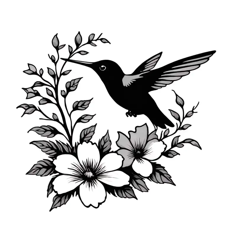 Flowers Hummingbird Silhouette Surrounded
