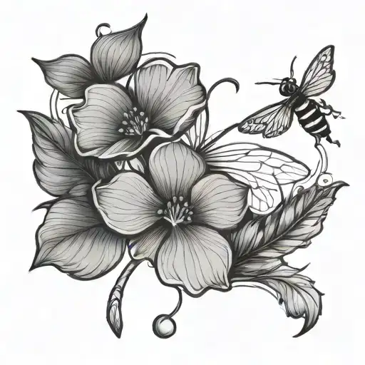 Outline Of Ireland With Shamrock Inside Next To Lotus Flower With A Bee