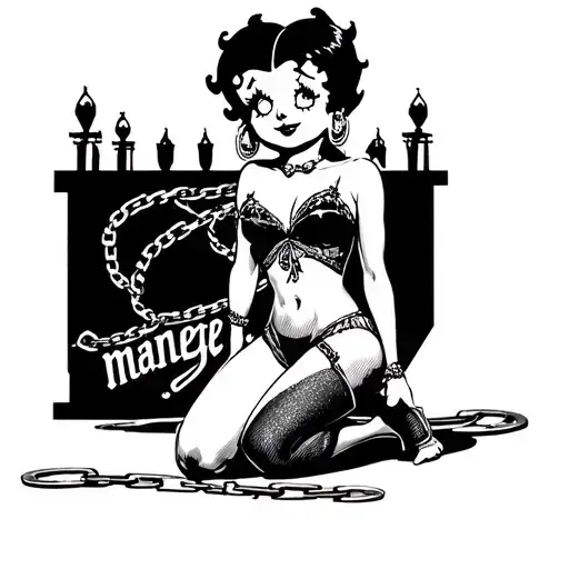 Betty Boop On Her Knees With A Chain And The Word Manege