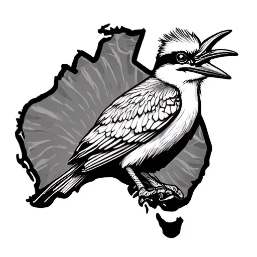 Draw A Tattoo With A Kookaburra In The Shape Of Australia Minimalist Style