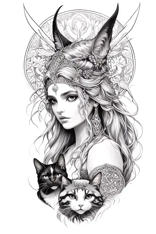 Freya Goddess With Cats Looking