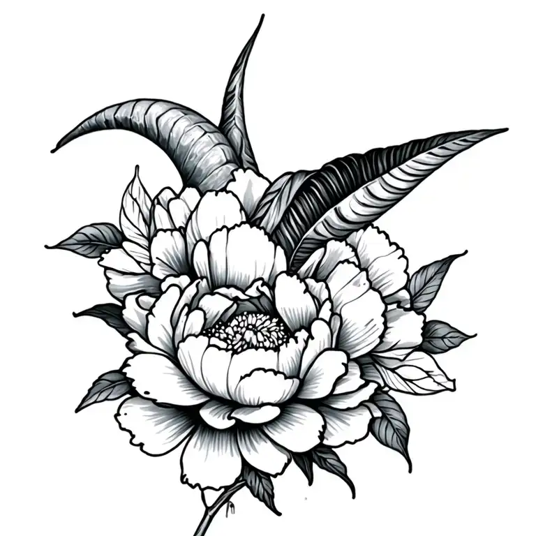 Peonies Flower W Aries Zodiac Sign