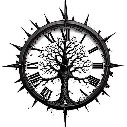 Broken Clock With Tree Of Life